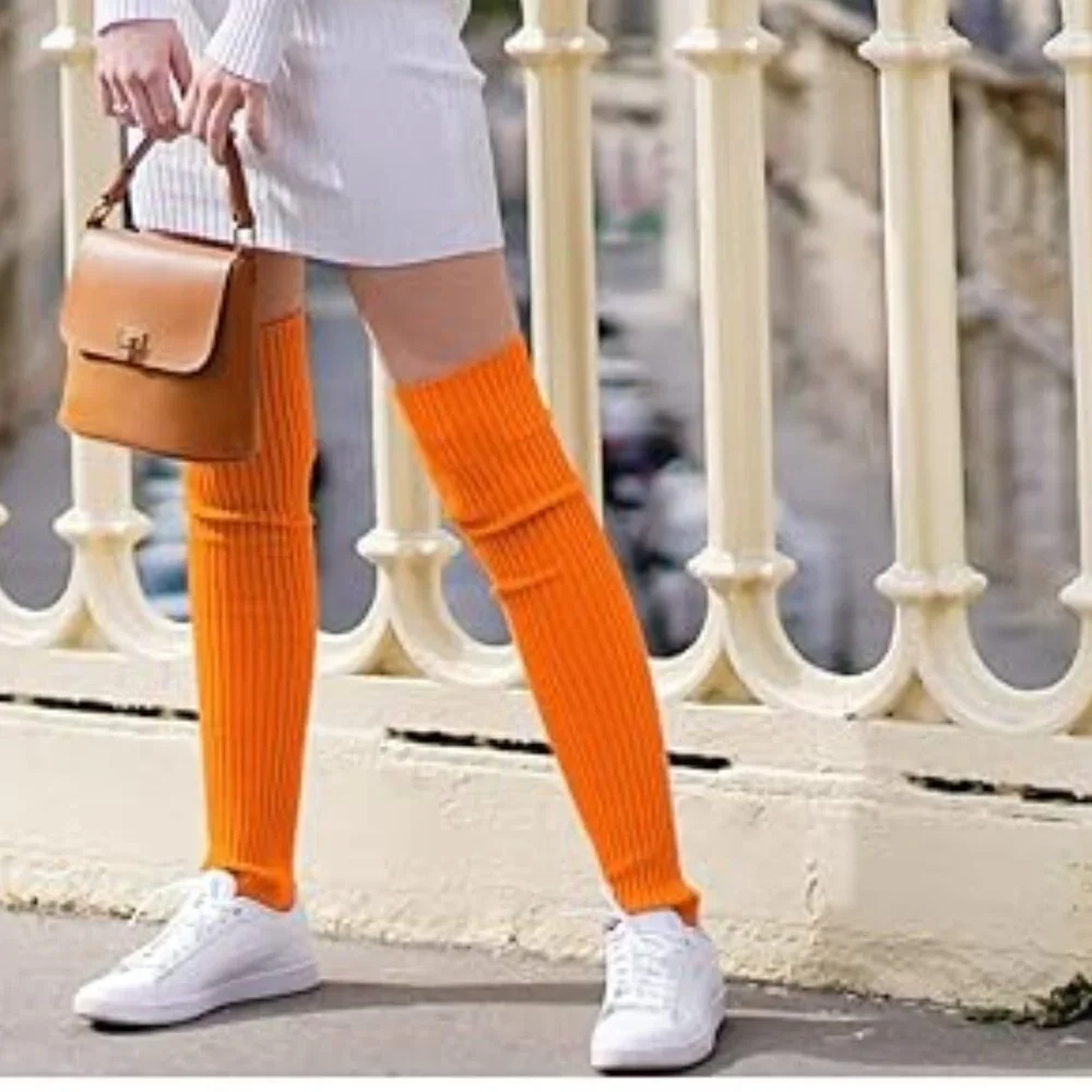 Orange Leg Warmers Toeless Yoga Dance Socks